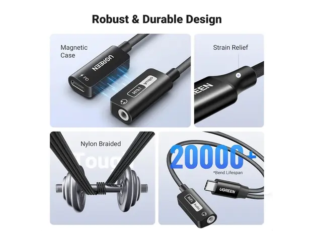 აუდიო ადაპტერი UGREEN CM721 (25837), Type-C to 3.5mm Audio Adapter with Power Delivery, Black, 9 image