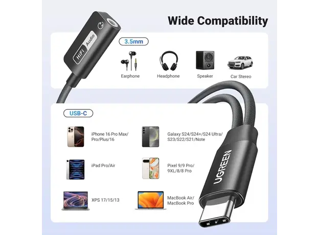 აუდიო ადაპტერი UGREEN CM721 (25837), Type-C to 3.5mm Audio Adapter with Power Delivery, Black, 4 image