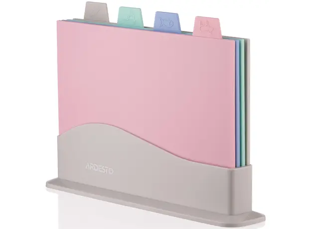 საჭრელი დაფების ნაკრები Ardesto Cutting board set with stand Fresh, 4 pcs, 33,5х23,5х7cm, plastic