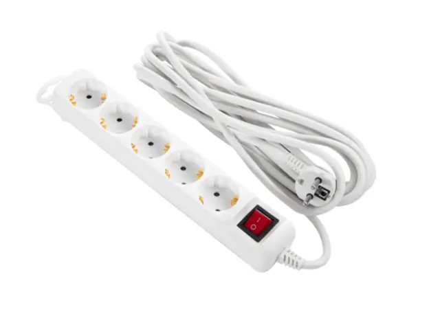 დამაგრძელებელი 2E 5XSchuko switch, 3G*1.5mm2, 5м, white