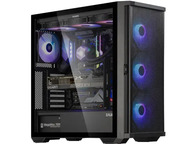 ქეისი Zalman Computer case Z10, without PSU, 2xUSB3.0, 1xUSB Type-C, 3x140mm Black fans, 1x120mm Black fans, TG Side Panel, EATX, Black, 5 image