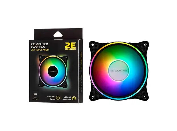 ქულერი 2E GAMING  Case fan (F120OI-ARGB), 120mm, 3+3pin 5V Aura, white blades, black frame,outer-inner LED, 6 image