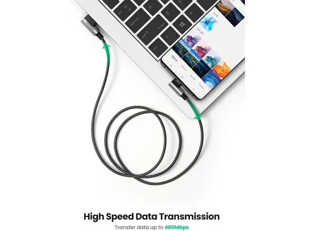 USB კაბელი UGREEN US176 (20855), 18W, USB-A to Type-C 90 Degree, 0.5m, Space Gray, 4 image