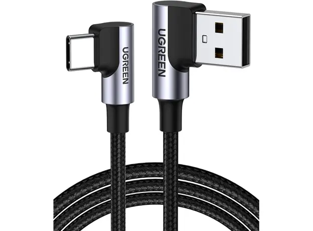 USB კაბელი UGREEN US176 (20855), 18W, USB-A to Type-C 90 Degree, 0.5m, Space Gray, 2 image