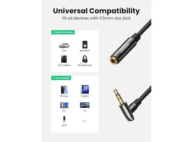 აუდიო ადაპტერი UGREEN AV188 (10683), 3.5mm Male to Female, Extension Cable, 5m, Black, 3 image