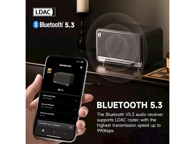 დინამიკი Edifier D32 Tabletop Wireless Speaker Black Walnut, 16 image