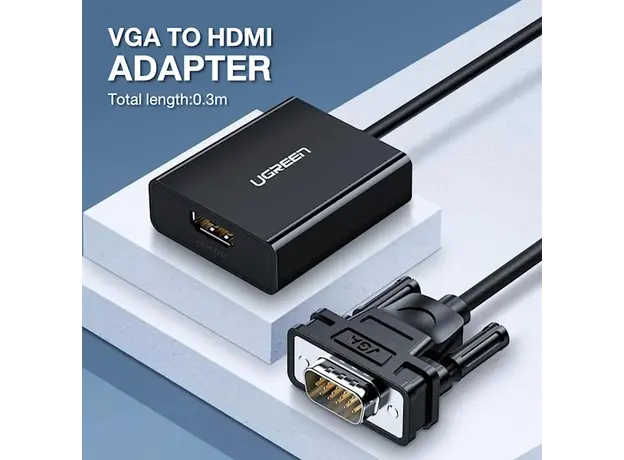 ადაპტერი UGREEN CM513 (50945), VGA To HDMI Adapter With 3.5mm And USB-C, 0.15cm, Black, 3 image