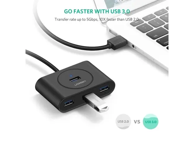USB ჰაბი UGREEN CR113 (20291) NEW USB 3.0 4 Ports Hub with 2.0 OTG Black 1M, 5 image