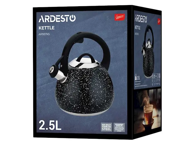 ჩაიდანი Ardesto Kettle Gemini, 2.5l, stainless steel, black, 6 image