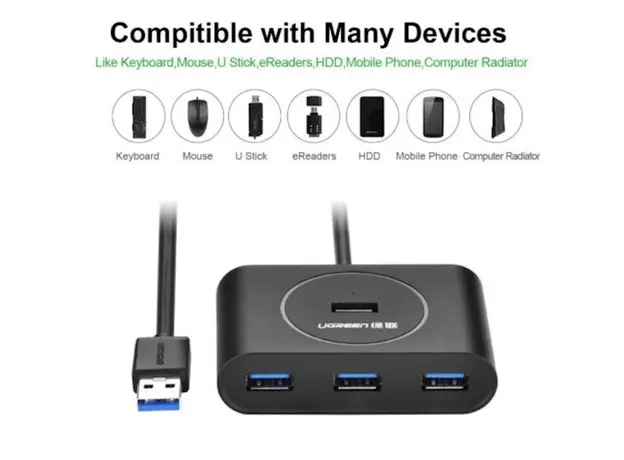 USB ჰაბი UGREEN CR113 (20291) NEW USB 3.0 4 Ports Hub with 2.0 OTG Black 1M, 3 image