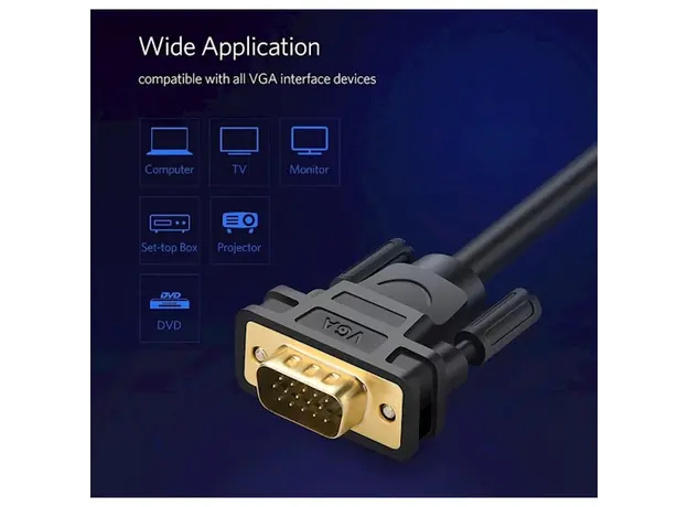 VGA კაბელი UGREEN VG101 (11634) VGA Male to Male Cable 15m (Black), 4 image