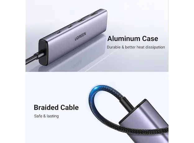 USB-C ჰაბი UGREEN CM473 (15395), Type-C, USB, Hub, Grey, 4 image