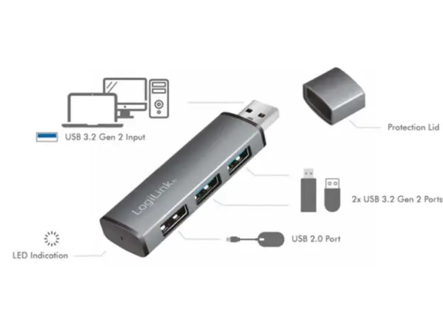 USB ჰაბი Logilink UA0395 USB 3.2 Gen2 3-port Hub with Aluminum Casing, 4 image