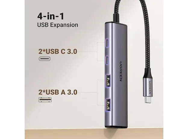 USB-C ჰაბი UGREEN CM473 (15395), Type-C, USB, Hub, Grey, 5 image