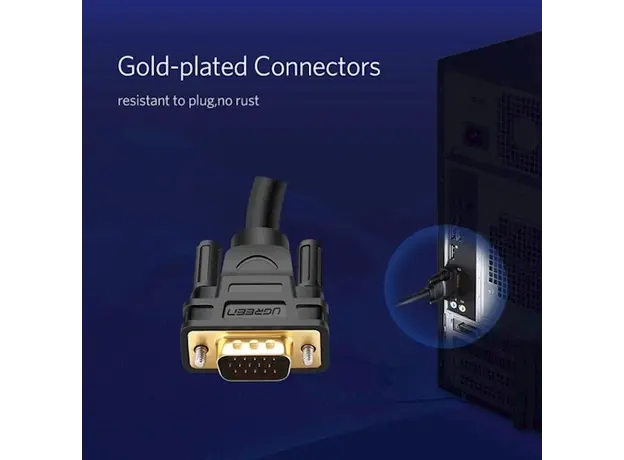 VGA კაბელი UGREEN VG101 (11634) VGA Male to Male Cable 15m (Black), 3 image