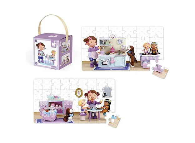 ასაწყობი ფაზლი Janod Set of 2 puzzles  Lola arranges a tea party J02769