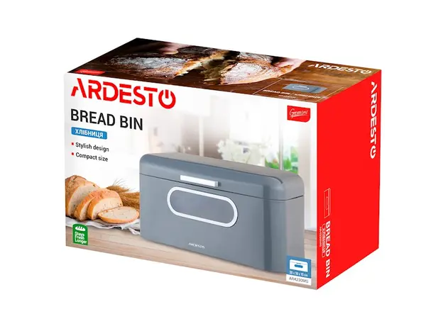 საპურე Ardesto Bread bin Gemini, 30х18х15cm, metal, grey, 5 image
