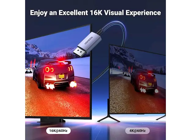 ვიდეო კაბელი UGREEN DP118 (15384), 16K DisplayPort To DisplayPort, 2m, Grey/Black, 5 image