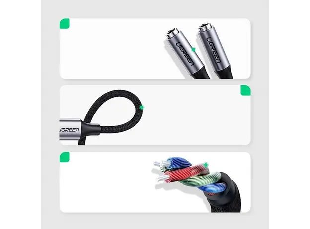 აუდიო ადაპტერი UGREEN AV144 (30732), Type C Male To 2x3.5 mm Female, Audio Cable, 25cm, Space Gray, 4 image