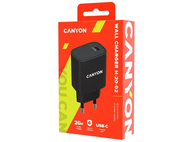 ადაპტერი Canyon 20W wall charger CNE-CHA20B02 USB-C Black, 3 image