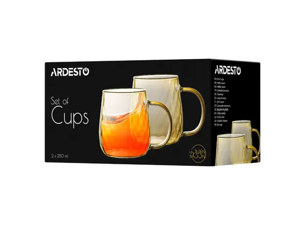 ყავის ჭიქა Ardesto Set of cups Golden Moon, borosilicate glass, 350 ml, 2 pcs, 3 image