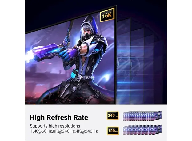 ვიდეო კაბელი UGREEN DP118 (15384), 16K DisplayPort To DisplayPort, 2m, Grey/Black, 6 image