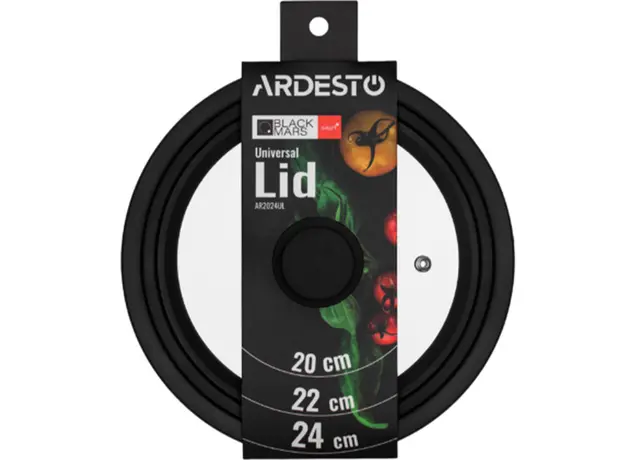 მინის თავსახური Ardesto Universal lid Black Mars Smart 20/22/24 cm, glass, silicone, 2 image