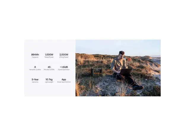 ელექტრო სადგური Bluetti AC70P, 864Wh, USB-C, USB-A, Power Station, Black, 7 image