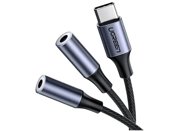 აუდიო ადაპტერი UGREEN AV144 (30732), Type C Male To 2x3.5 mm Female, Audio Cable, 25cm, Space Gray, 2 image