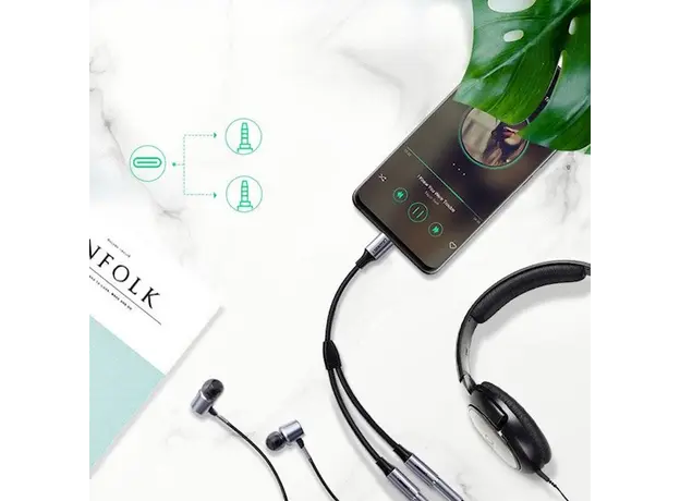 აუდიო ადაპტერი UGREEN AV144 (30732), Type C Male To 2x3.5 mm Female, Audio Cable, 25cm, Space Gray, 3 image