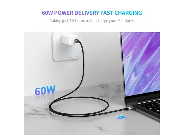 USB კაბელი UGREEN 50152 USB 2.0 C M/M Round Cable Nickel Plating Aluminum Shell 2m (Gray Black), 3 image