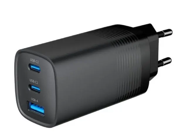 ადაპტერი Gembird TA-UC-PDQC65-01-BK 3-port 65 W GaN USB PowerDelivery fast charger Black, 2 image