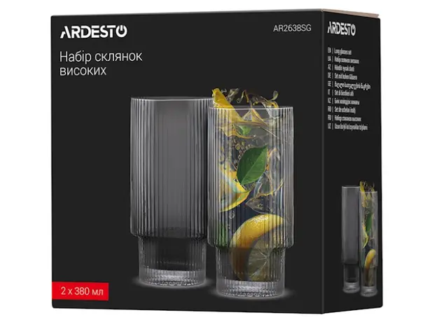 ჭიქების ნაკრები Ardesto Long glasses set, Graphite 380 ml, 2 pcs, glass, 5 image