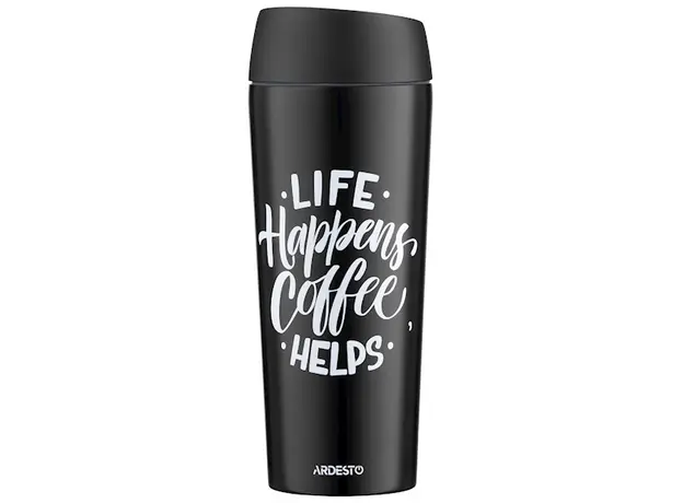 თერმოსი Ardesto Travel mug Coffee Time, 450ml, stainless steel, black, 2 image