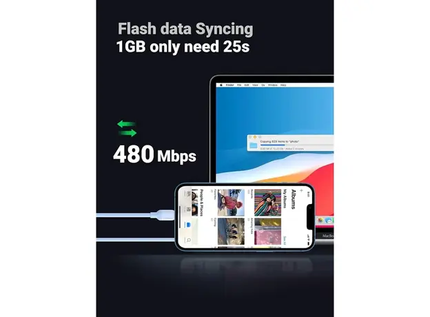 USB კაბელი UGREEN US387 (20313), MFi, USB-C To Lightning, 1m, Navy blue, 6 image