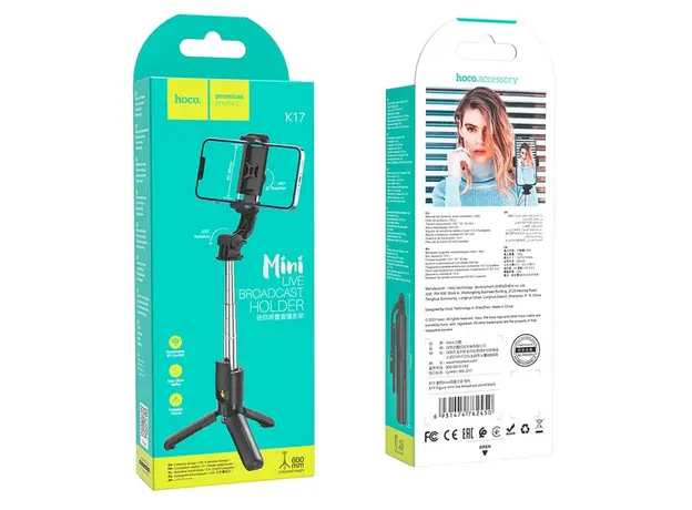 მობილურის სამაგრი Hoco K17 Mini Live wireless selfie stick with Tripod - Black, 5 image