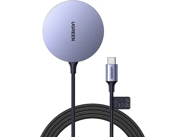 უსადენო დამტენი UGREEN CD245 (30233), MFA MagSafe 15W, Type-C to Magnetic Wireless Charger, Gray