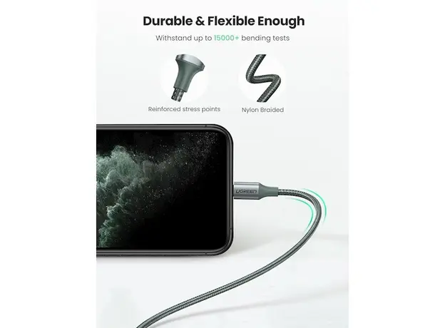 USB კაბელი UGREEN US304 (80564), 87W, MFi, USB-C to Lightning, 1m, Midnight Green, 6 image