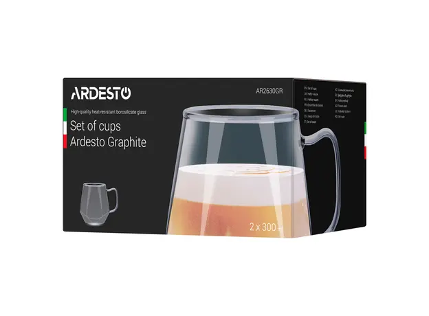 ყავის ჭიქა Ardesto Set of cups Graphite,  borosilicate glass, 300 ml, 2 pcs, 3 image