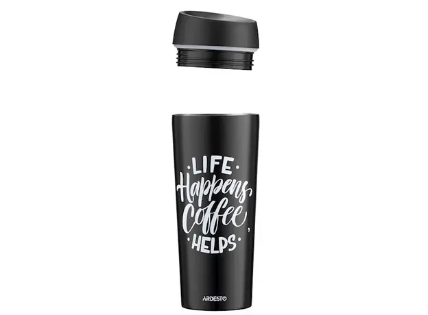 თერმოსი Ardesto Travel mug Coffee Time, 450ml, stainless steel, black, 3 image