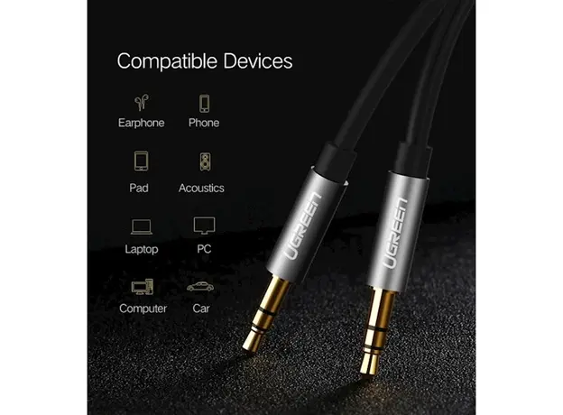 აუდიო კაბელი UGREEN AV119 (10733), 3.5mm Male to 3.5mm Male Cable, 1m, Black, 6 image