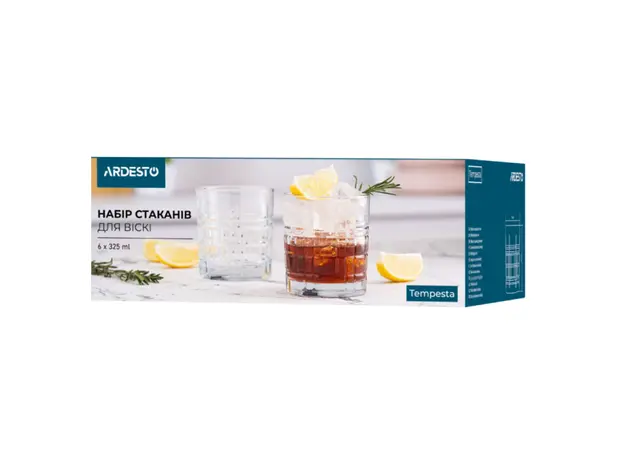 ვისკის ჭიქების ნაკრები Ardesto Whiskey glasses set Tempesta 325 ml, 6 pcs, glass, 3 image