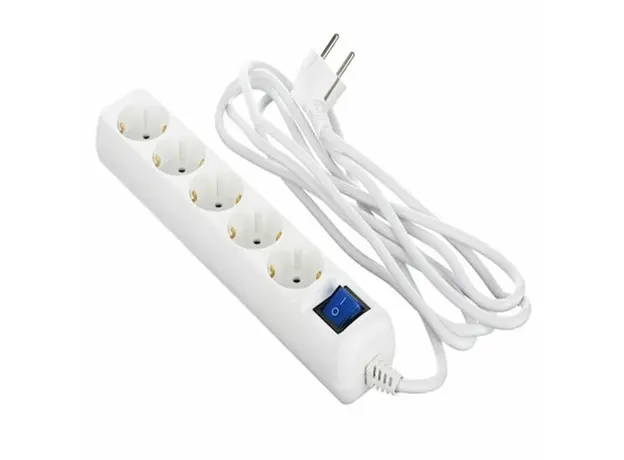დამაგრძელებელი 2E 5XSchuko with switch, 3G*1.5mm2, 3m, white