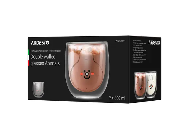 ყავის ჭიქა Ardesto Double wall borosilicate glass mug set Animals, 300 ml, 2 pcs, 4 image
