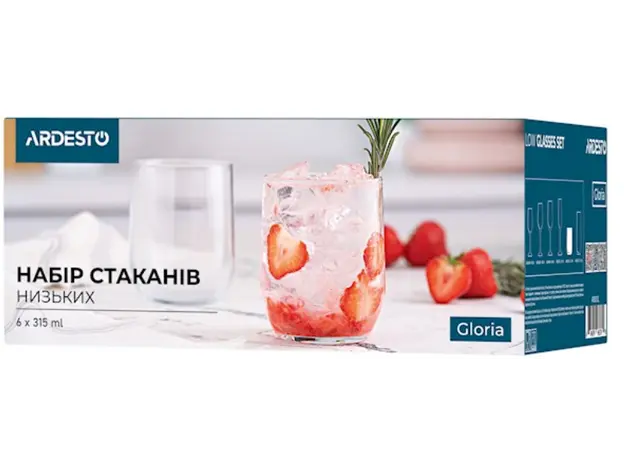 ჭიქების ნაკრები Ardesto Low glasses set Gloria 315 ml, 6 pcs, glass, 3 image