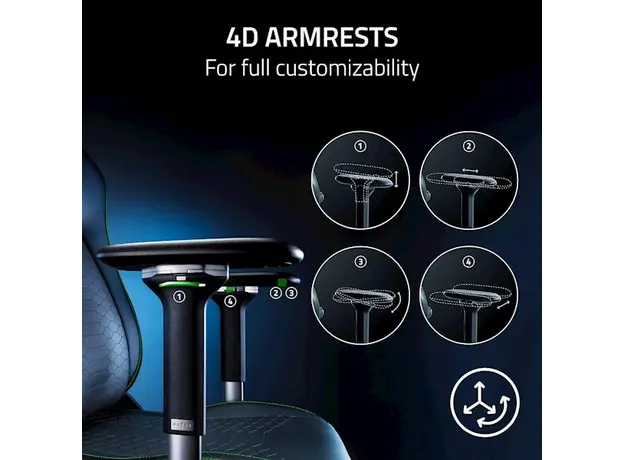 სათამაშო სავარძელი Razer chair Iskur V2 EPU Leather, 4D-Armrests, black-green, 7 image