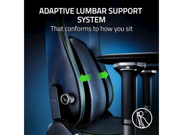 სათამაშო სავარძელი Razer chair Iskur V2 EPU Leather, 4D-Armrests, black-green, 6 image