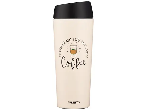 თერმოსი Ardesto Travel mug Coffee Time, 450ml, stainless steel, beige, 2 image