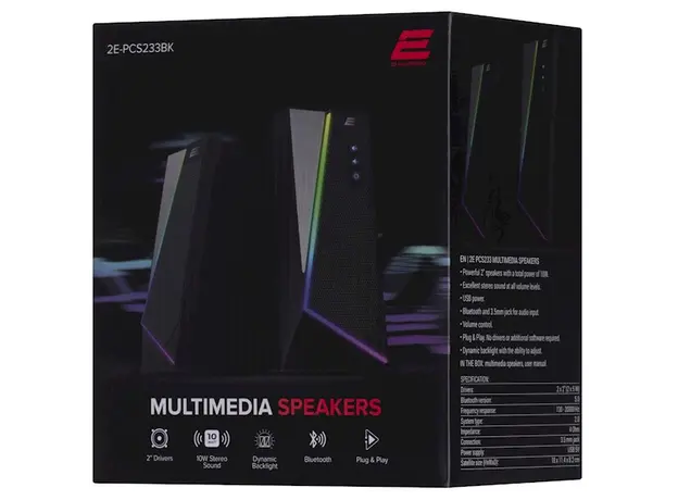 დინამიკი 2E Multimedia speaker  PCS233 RGB, 2.0, USB, Black, 5 image