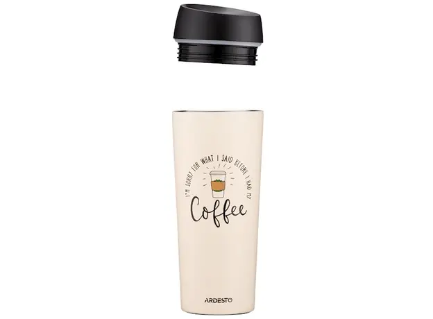 თერმოსი Ardesto Travel mug Coffee Time, 450ml, stainless steel, beige, 3 image